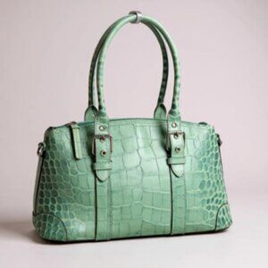 Vintage Dooney & Bourke Mint Green Croc Embossed Leather Satchel Structured Tote
